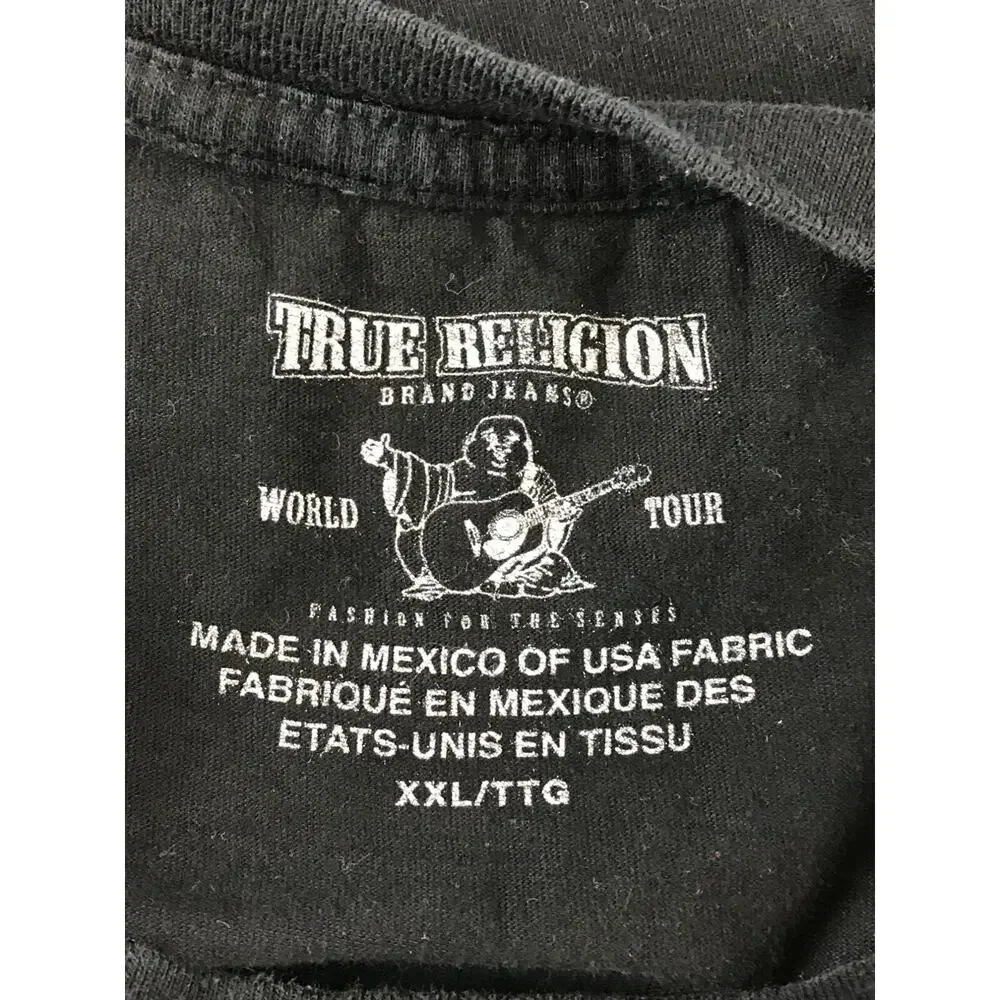 True Religion T Shirt Mens 2XL Basic Black Logo Crew Neck Short Sleeve Pullover